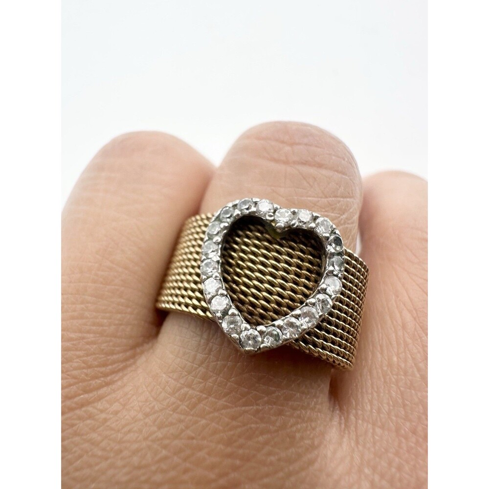 Vintage Gold Tone Mesh Heart Ring Size 7